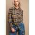Tie Front Button Down Plaid Shirt With Front Pocket