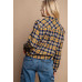Tie Front Button Down Plaid Shirt With Front Pocket