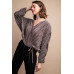 Satin Pleated Drawstring Top With Snap Button