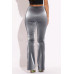 Velvet Pu Flared Pants