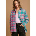 Mixed Plaid Boxy Cut Button Down Flannel With Front Pocket