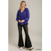 Satin V-neck Ruffle Baby Doll Top With Cuffed Long Sleeve