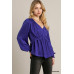Satin V-neck Ruffle Baby Doll Top With Cuffed Long Sleeve