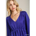 Satin V-neck Ruffle Baby Doll Top With Cuffed Long Sleeve