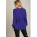 Satin V-neck Ruffle Baby Doll Top With Cuffed Long Sleeve