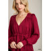 Satin V-neck Ruffle Baby Doll Top With Cuffed Long Sleeve