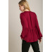 Satin V-neck Ruffle Baby Doll Top With Cuffed Long Sleeve