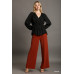 Satin V-neck Ruffle Baby Doll Top With Cuffed Long Sleeve