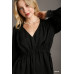 Satin V-neck Ruffle Baby Doll Top With Cuffed Long Sleeve