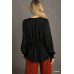 Satin V-neck Ruffle Baby Doll Top With Cuffed Long Sleeve