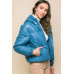 Pu Faux Leather Zipper Hooded Puffer Jacket
