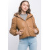 Pu Faux Leather Zipper Hooded Puffer Jacket