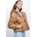 Pu Faux Leather Zipper Hooded Puffer Jacket