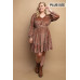 Printed Velvet V-neck Dress With Button Front Detail