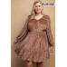 Printed Velvet V-neck Dress With Button Front Detail