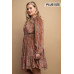 Printed Velvet V-neck Dress With Button Front Detail