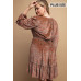 Printed Velvet V-neck Dress With Button Front Detail