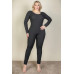 Plus Size Ribbed Scoop Neck Long Sleeve Jumpsuit