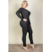 Plus Size Ribbed Scoop Neck Long Sleeve Jumpsuit