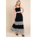 Long Tiered Contrast Fashion Skirt With Velvet Animal Print Mesh