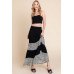Long Tiered Contrast Fashion Skirt With Velvet Animal Print Mesh