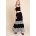 Long Tiered Contrast Fashion Skirt With Velvet Animal Print Mesh