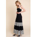 Long Tiered Contrast Fashion Skirt With Velvet Animal Print Mesh