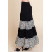 Long Tiered Contrast Fashion Skirt With Velvet Animal Print Mesh