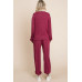 Two Tone Solid Warm And Soft Hacci Brush Loungewear Set