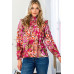 Floral Mock Neck Smocked Yoke Blouse