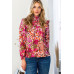 Floral Mock Neck Smocked Yoke Blouse