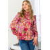 Floral Mock Neck Smocked Yoke Blouse