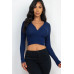 Ribbed Wrap Front Long Sleeve Top