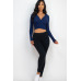 Ribbed Wrap Front Long Sleeve Top