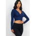 Ribbed Wrap Front Long Sleeve Top