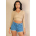Ribbed Wrap Front Long Sleeve Top