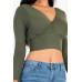 Ribbed Wrap Front Long Sleeve Top