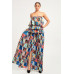 Printed Ruffle Top And Pleated Skirt Set
