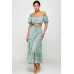 Floral Off Shoulder Sleeve Back Tie Top Skirt Set