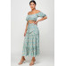 Floral Off Shoulder Sleeve Back Tie Top Skirt Set