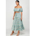 Floral Off Shoulder Sleeve Back Tie Top Skirt Set