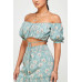 Floral Off Shoulder Sleeve Back Tie Top Skirt Set