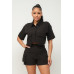 Front Button Down Side Pockets Top And Shorts Set