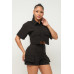 Front Button Down Side Pockets Top And Shorts Set