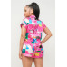 Satin Dolman Print Button Down Top And Shorts Set