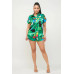 Satin Dolman Print Button Down Top And Shorts Set