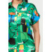 Satin Dolman Print Button Down Top And Shorts Set