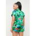 Satin Dolman Print Button Down Top And Shorts Set
