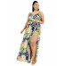 Plus Tropical Leaf Print Surplice Maxi Dress