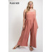Texture Woven Sleeveless Jumpsuit With Side Button